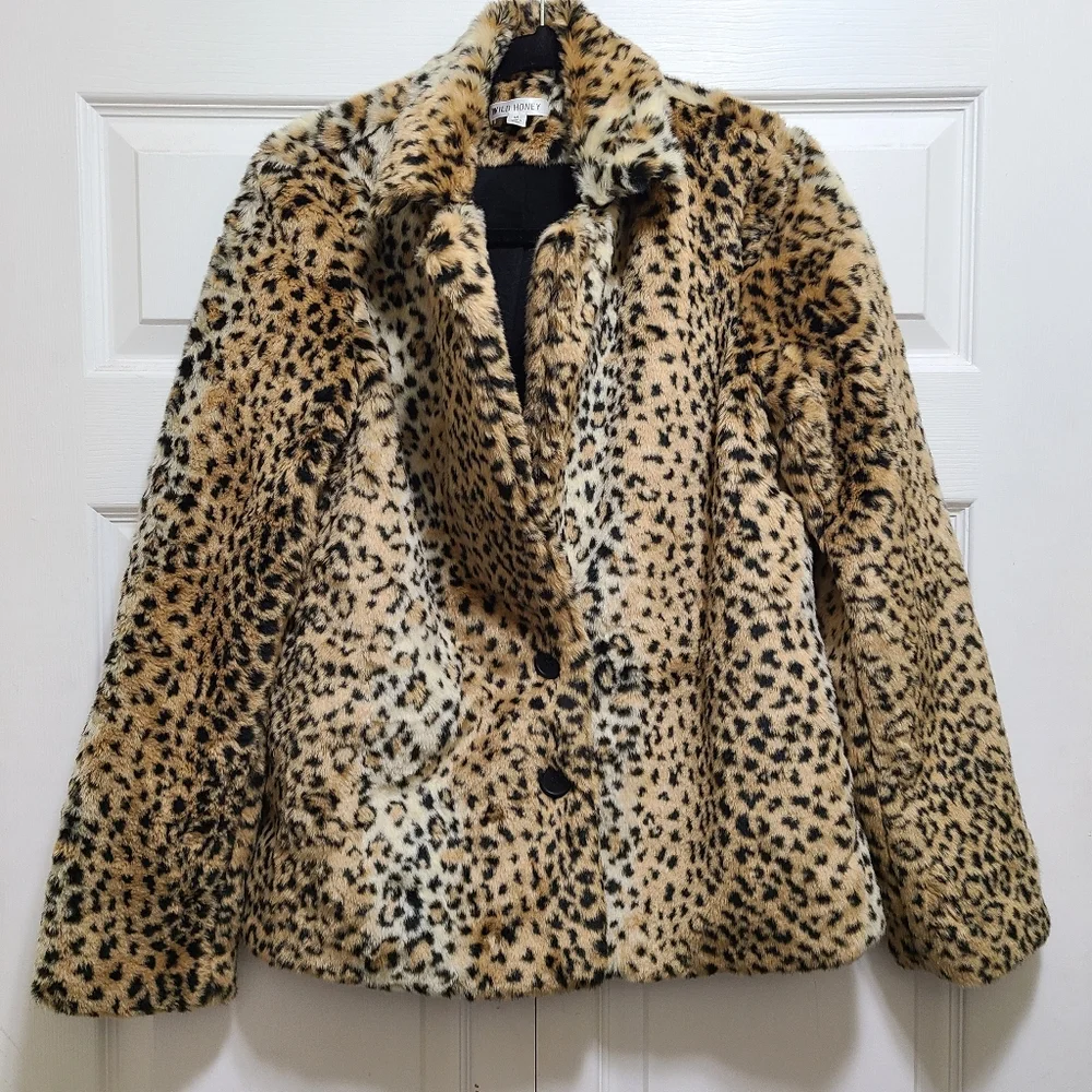 WILD HONEY LEOPARD PRINT JACKET POCKETS M Animal Print - Picture 14 of 14